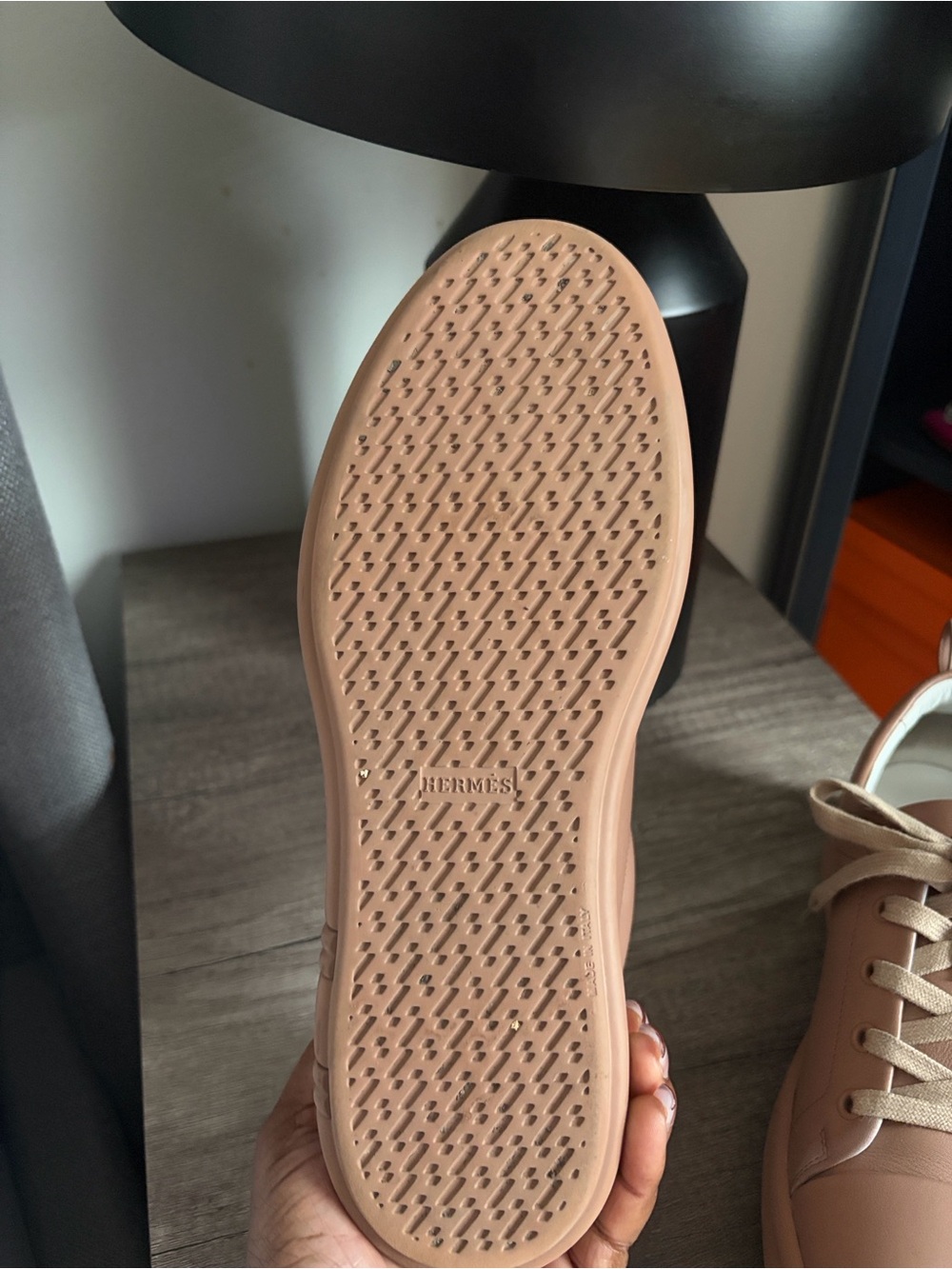 Hermes’ Happy Leather Sneakers in Dusty Pink - Picture 3 of 8